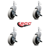 Service Caster 4 Inch Thermoplastic Wheel 1-3/8 Inch Grip Ring Stem Caster with Brakes, 4PK SCC-GR05S410-TPRS-SLB-716138-4